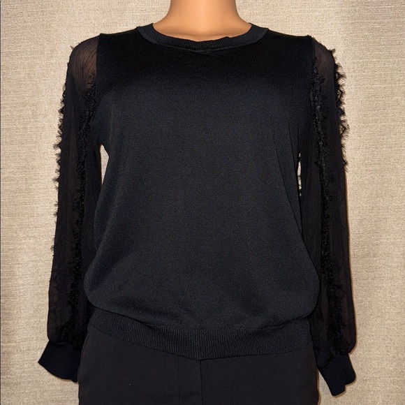 Sweaters - Chic Black Sheer-Sleeve Top - Size XS/S